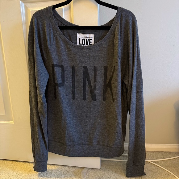 PINK Victoria's Secret Tops - PINK Victoria's Secret Gray Long Sleeve Sweatshirt